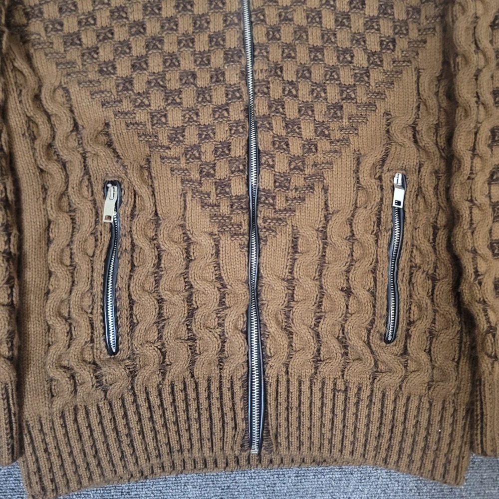 Vercini Size XL Full Zip Buckle Cardigan Mens Brown Cable Knit Sweater - Picture 3 of 10